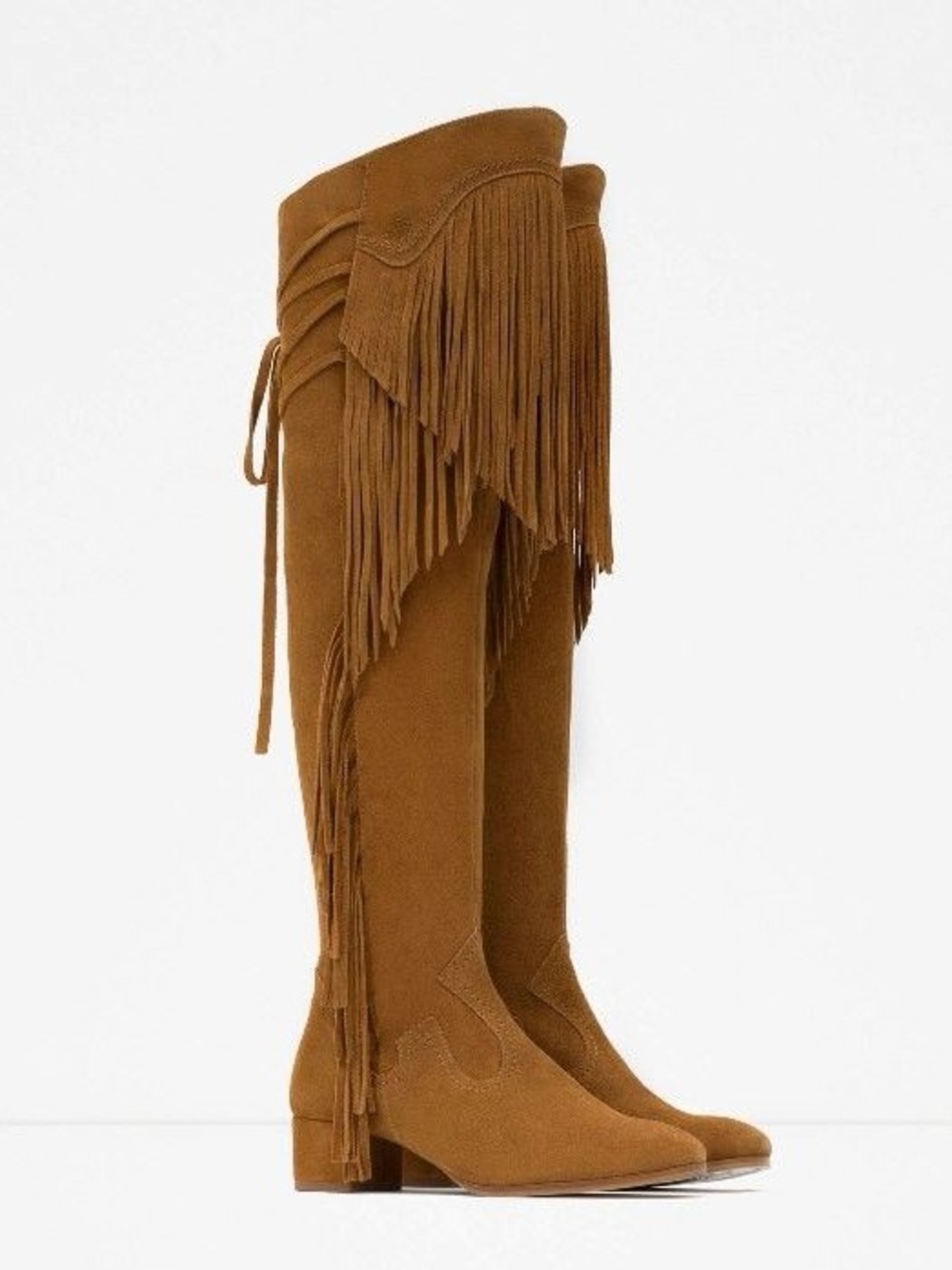 ZARA Festival Fringe Over-the-Knee Suede Boots - Tan - Picture 9 of 12